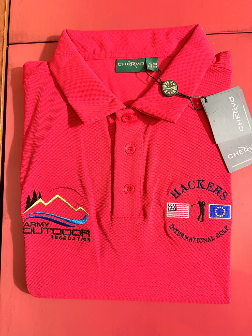 Men's Red Polo Shirt - Hackers International Golf Army Outdoor Recreation